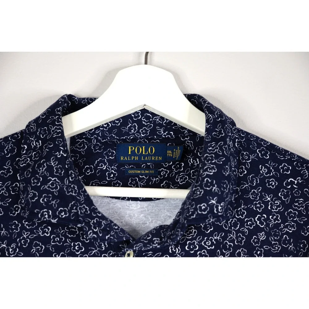 Polo Ralph Lauren Polo Shirt Mens XXL Navy Blue Excellent Floral Custom Slim Fit